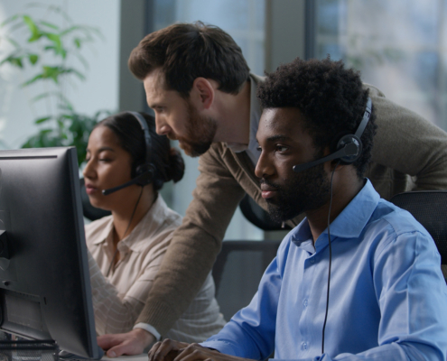 Callcenter teamwork multicultural office operators support communication